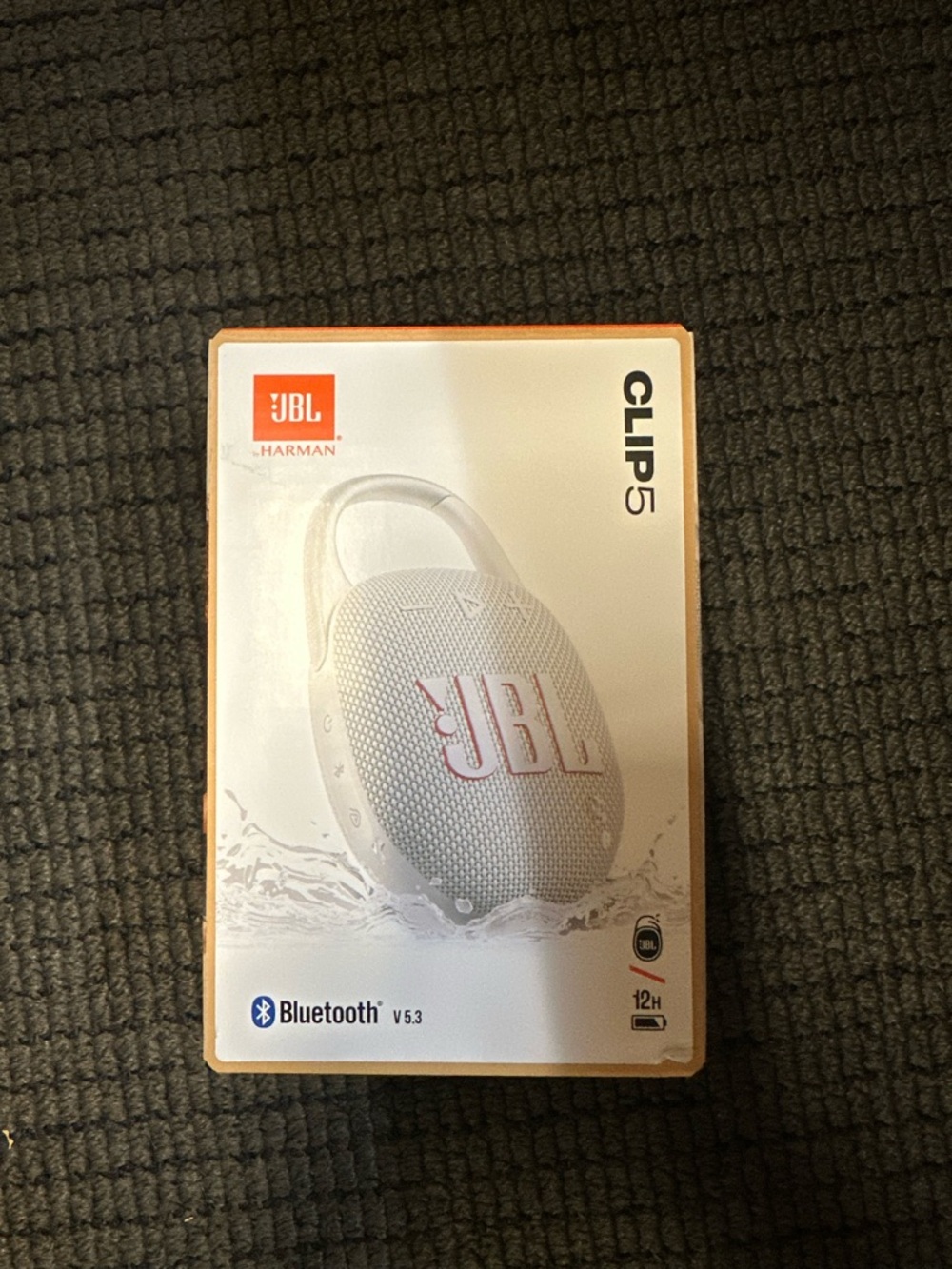 JBL Clip 5 Speaker in White with Orange Accent